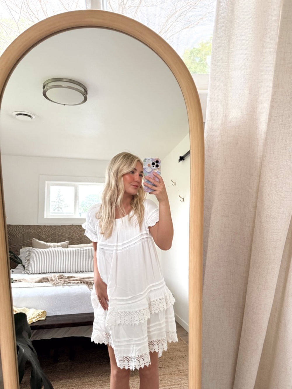 Surf Gypsy White Smocked Neck Babydoll Dress